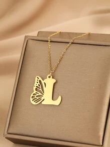 1入首字母頸鍊,蝴蝶字母頸鍊,定制聖誕禮物,女士個性化珠寶 - 金黃色 - 查看 5