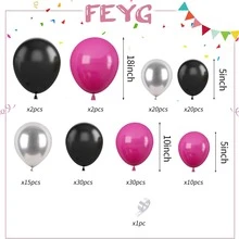129pcs Pink Balloon Arch Garland Kit With Metallic Silver Balloons, Pink&black Balloon Flower Garland Kit, Latex Party Balloons For Baby Shower, Engagement, Wedding And Diy Party Decoration Supplies - Multicolor - View 2