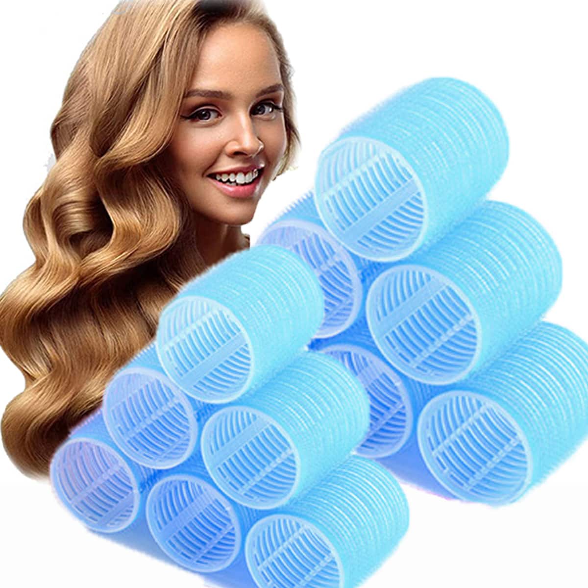 5PCS Hair Rollers,Big And Mini Sizes Wave Curly Hair Curlers DIY Hair Styling Tools For Barber Salon Home Use(Contains 5Pcs Clips) - Blue - View 1