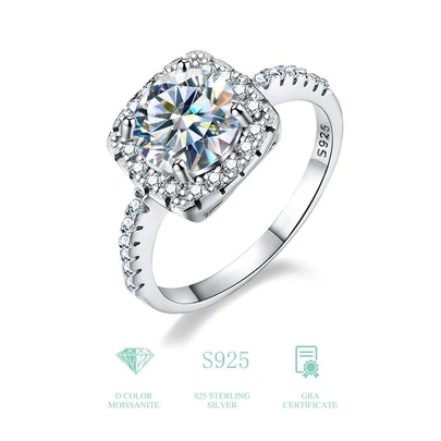 ESBERRY A Moissanite Pha lê Hôn ước Ban nhạc đám cưới Vĩnh cửu Nhẫn Nhẫn Hứa Ngày kỷ niệm Nhẫn S925 Bạc nguyên chất Nhẫn Sang trọng Đồ trang sức Món quà Đối với phụ nữ Trang sức cô dâu
