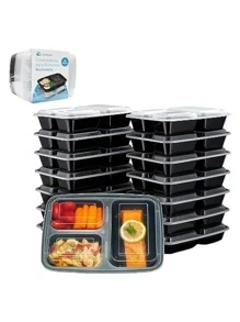 Juego de 20 recipientes de alimentos Bluelander: organización, frescura y conveniencia en cada división, oferta del - Blanco y Negro - Ver 3