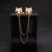 1入組流蘇和鑽石動物頭裝飾領鍊,適用於個性化裝飾的中性襯衫領部胸針