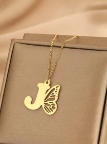1入首字母頸鍊,蝴蝶字母頸鍊,定制聖誕禮物,女士個性化珠寶 - 金黃色 - 查看 10