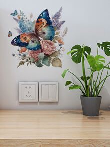 1pc Self-Adhesive Pvc Wall Sticker For Room/Living Room Wall Decoration, Featuring Butterfly & Flower Pattern,Stickers,Wall Decal, Vinyl Decal For Home Decorations,Spring Decoration Items Refresh Your Home,Rama Decoration Stickers Gifts Birthday Graduation - Multicolor - View 5