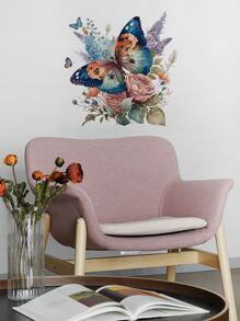 1pc Self-Adhesive Pvc Wall Sticker For Room/Living Room Wall Decoration, Featuring Butterfly & Flower Pattern,Stickers,Wall Decal, Vinyl Decal For Home Decorations,Spring Decoration Items Refresh Your Home,Rama Decoration Stickers Gifts Birthday Graduation - Multicolor - View 3