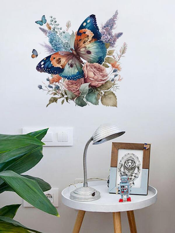 قطعة واحدة ملصق حائط ذاتي اللصق من البولي فينيل كلوريد لديكور غرفة/غرفة المعيشة، مزين بنمط الفراشة والزهور، ملصقات، ملصق حائط، ملصق فينيل لديكورات المنزل، عناصر ديكور الربيع لتنشيط منزلك، ملصقات ديكور الإطار هدايا عيد الميلاد والتخرج