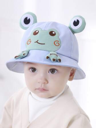 1 Stück Kleinkind Mädchen Outdoor Sonnenschutz Niedlicher 3D Frosch Stickerei Eimer Hut für Alter 1-2, Sommer