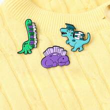 3入組女性可愛恐龍設計鋅合金絲巾扣,鈕扣別針適用於襯衫領子,後背包胸章,日常穿著