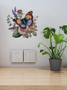 1入組pvc自粘式房間壁紙,客廳壁飾以蝴蝶和花朵為特色 - 彩色 - 查看 5