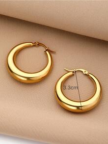 2 chiếc khuyên tai tròn bằng thép không gỉ hình chữ C sang trọng và cổ điển dành cho nữ - Vàng - Xem 5