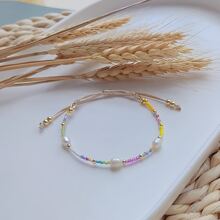 Pulsera Dulce Y Romántica De Cuentas Bohemias Y Perlas Naturales Hechas A Mano - Multicolor - Ver 3