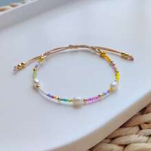 Pulsera Dulce Y Romántica De Cuentas Bohemias Y Perlas Naturales Hechas A Mano - Multicolor - Ver 4