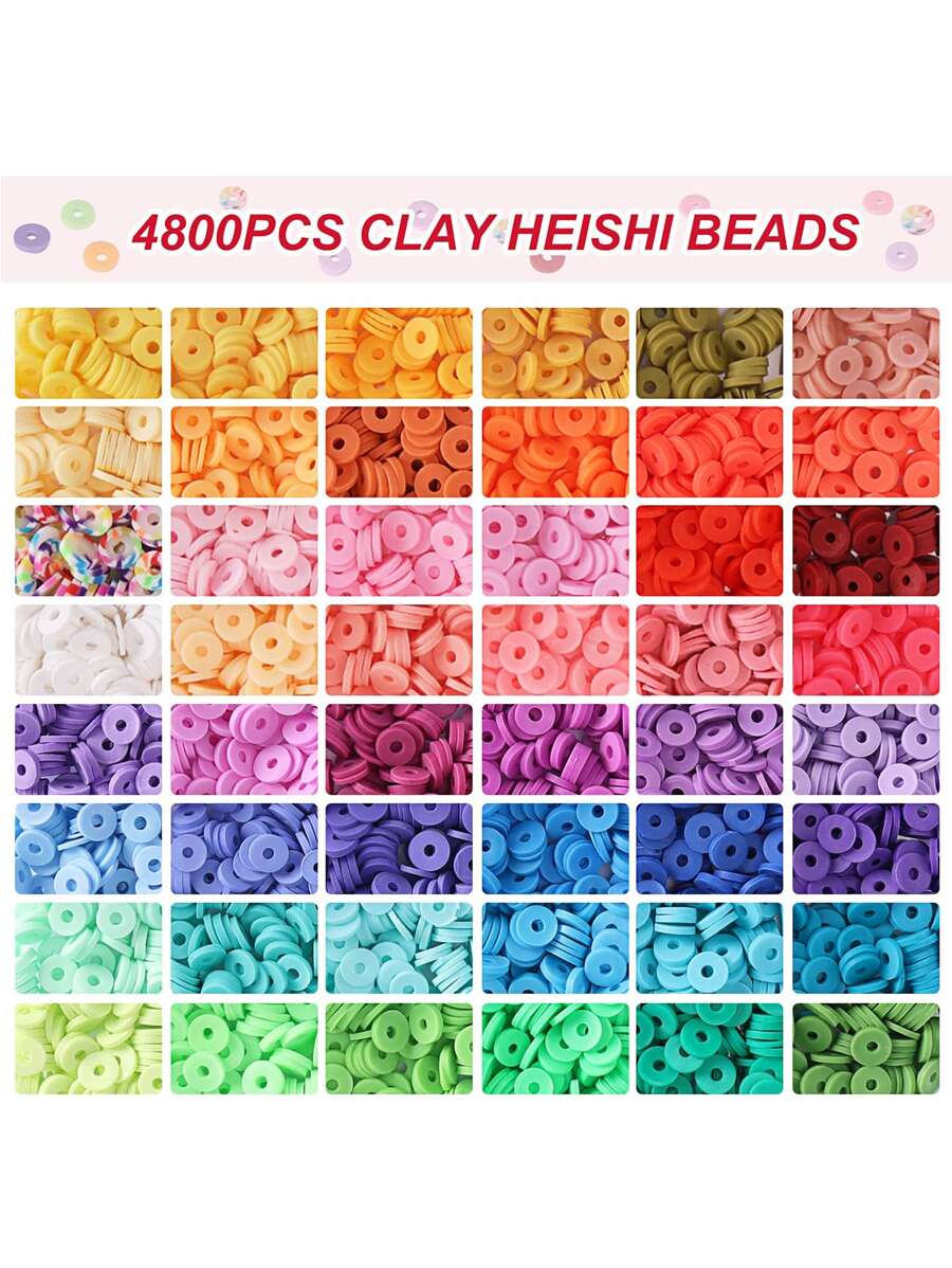 4800pcs 48 Colors Polymer Clay Beads Kit, Charm Bracelet Making Set For
