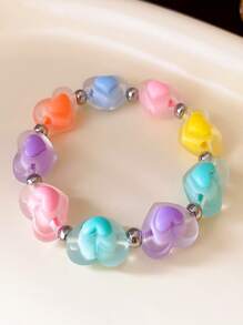 2 件/套多巴胺亚克力心形串珠饰品星形心形多彩可爱串珠项链和手链首饰套装节日送礼女士日常休闲或俱乐部装饰 - 彩色 - 查看 6