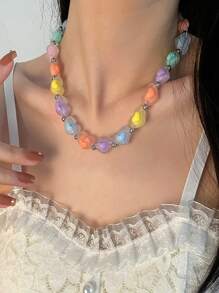 2 件/套多巴胺亚克力心形串珠饰品星形心形多彩可爱串珠项链和手链首饰套装节日送礼女士日常休闲或俱乐部装饰 - 彩色 - 查看 10