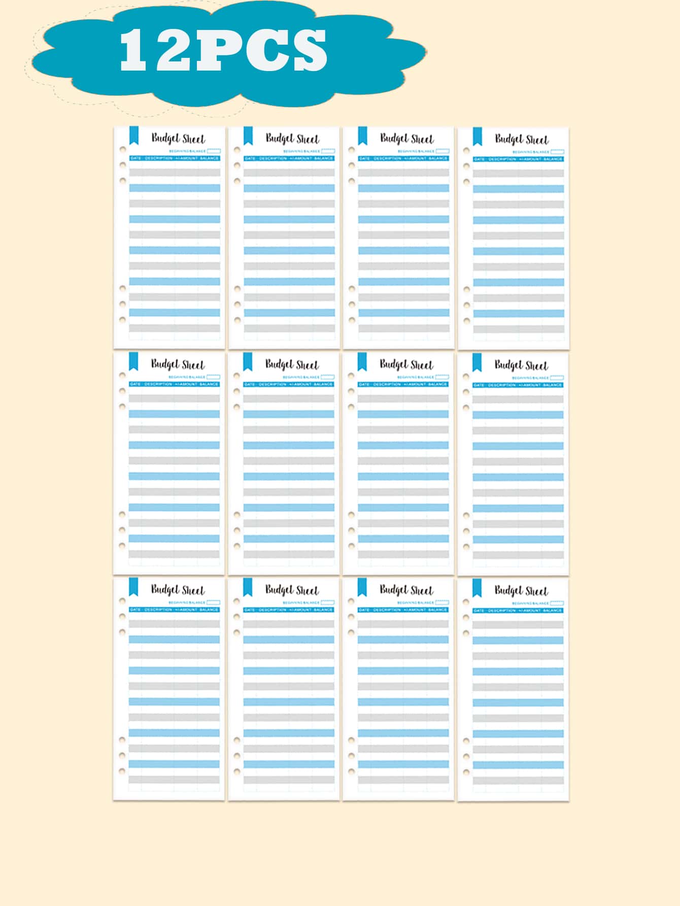 12 Sheets 6-holes Refill Budget Forms For Loose Leaf Binder Planner - Blue - View 1