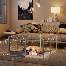 Large Dog Fence Playpen Kennel: Indoor Pet Clear Exercise Play Pen Whelping Box with Waterproof Pad - Heavy Duty Large Pet Acrylic Fencing Crate with Door by Metal Frame for Puppy Small Animals