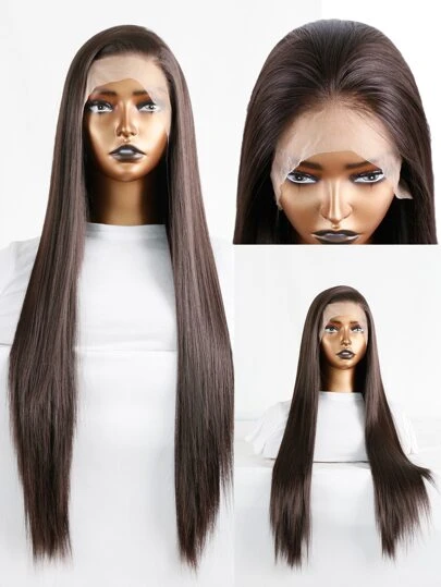 Synthetic Lace Front Wig With Bangs, 24 Inch Long, Color 4#, Suitable For Daily Wear