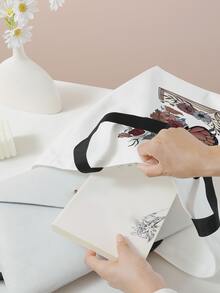 書籍和蝴蝶圖案雙面印花帆布斜揹購物袋 - 彩色 - 查看 4