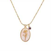 1pc Stylish 3d Birthday Flower Shaped Copper Pendant, With Stainless Steel Starry Sky Necklace And Birthstone Charm. Suitable For Women's Daily Wear And Birthday Gift Valentines,Mom,Mother,Mother's Day,Gift