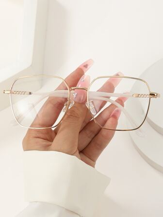 1 Pair Unisex Metal Geometric Lightweight Plano Lenses Fashion Eyeglasses For Face Slimming