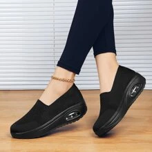 新款時尚廣場舞休閒鞋，舒適易穿著、輕盈舞蹈運動鞋，透氣加厚底部氣墊設計，防滑，兼具增高及大尺碼女鞋。 - 黑色 - 查看 3