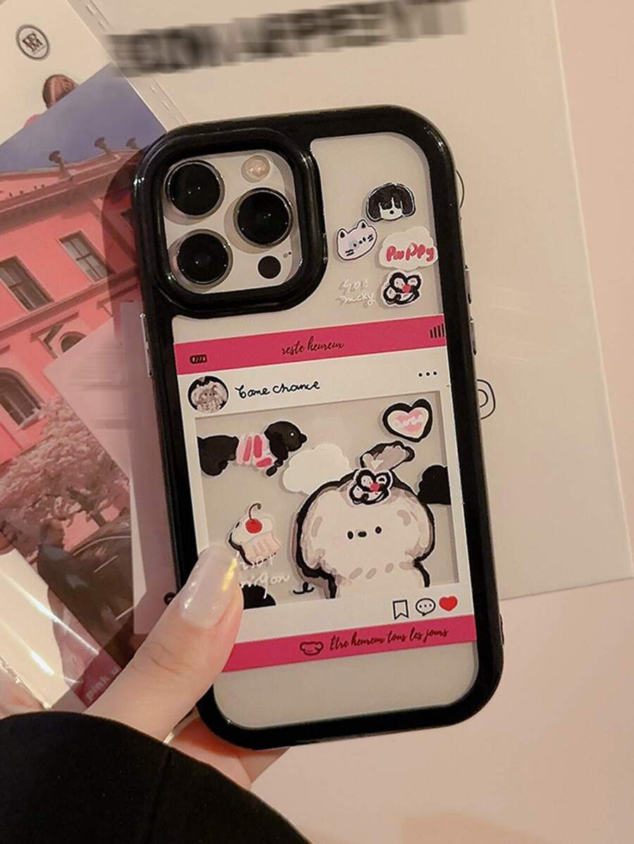 Thickened Dog Pattern Anti-fall Phone Case Compatible With Iphone 14 Pro Max Compatible With iPhone15/15Plus/15Pro/15Promax - White - View 1