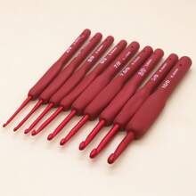 9 件套红色钩针硅胶手柄铝制钩针套装 DIY 编织针用于毛衣编织缝纫针织工具