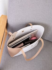 New Summer Fashion Colorblock Handbag Shoulder Tote Bag, Multi-Color Ladies Shopping Bag - Multicolor - View 5