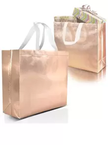 大号玫瑰金礼品袋 – 10 件套可重复使用的玫瑰金礼品袋，带白色手柄 – 非常适合用作圣诞礼品袋、礼品袋、生日礼品袋、派对礼品袋 – 13Wx5Dx11H，圣诞节 - 玫瑰金 - 查看 1