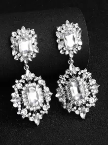 2件套女士锌合金水钻奢华新娘耳环，优雅婚礼新娘及伴娘配饰，皇家风范。情人节配饰 - 銀色 - 查看 1