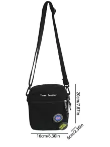 Fashion, Simple Embroidery, Letter Decoration, Sturdy And Nylon Material, Casual And Versatile Men's Shoulder Crossbody Bag With Two Badges As A Gift College School Portable Travel Tote Bag Fanny Pack Beach Bag Gym Bag Black Bag Hiking Gifts Large Capacity Multi-Functional Outdoor Fashionable Casual Vacation Bag For Men Christmas Gifts For Men Camping Sling Bag For Men Bags Summer Back To School Shoulder Bag Summer Bag Spring Break Bag Pack Cross Body Bag School Supplies - Black - View 3