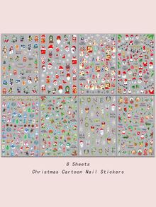 8入組聖誕美甲貼紙,雪人馴鹿美甲裝飾配件,美甲設計貼士,美甲貼紙,適合作為朋友禮物 - 彩色 - 查看 2