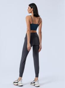 寬鬆九分瑜珈褲帶拉繩下擺跑步 - 灰色 - 查看 5