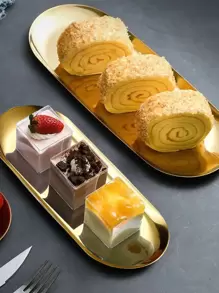 Đĩa nướng bằng thép không gỉ kiểu Hàn Quốc, Đĩa hình bầu dục màu vàng, Khay vuông màu vàng, Đĩa tráng miệng phẳng, Dùng để trưng bày và lưu trữ mỹ phẩm & trang sức tại nhà, Nhà bếp, Quà tặng Giáng sinh - Vàng - Xem 7