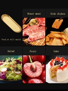 Đĩa nướng bằng thép không gỉ kiểu Hàn Quốc, Đĩa hình bầu dục màu vàng, Khay vuông màu vàng, Đĩa tráng miệng phẳng, Dùng để trưng bày và lưu trữ mỹ phẩm & trang sức tại nhà, Nhà bếp, Quà tặng Giáng sinh - Vàng - Xem 9