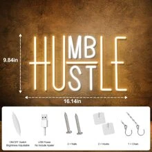 Hustle/Humble LED Neon Sign Neon Light,15.75''X9.84'' Modern Slogan Design For Home Room Office Wall Decor (Yellow&White Light ) - 黃色 - 查看 7