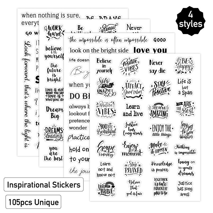 1set/4 Sheets Transparent English Encouragement Handwriting Quotes Stickers For Scrapbooking And Journaling - Multicolor - View 1