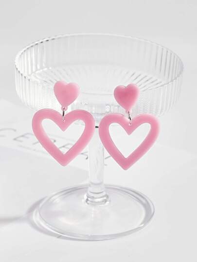 1pair European & American Fashionable Acrylic Heart Shaped Earrings For Women, Valentine's Day Gift, Daily Wear