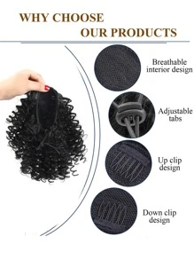 一套裝抽繩螺絲,小和中型卷馬尾,黑色6英寸短合成纖維纖維,女士人造假髮適用於日常穿著 - 黑色 - 查看 3