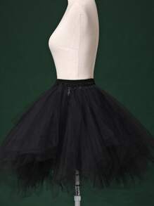 1pc Women's European And American Style Black And White Candy-Colored Multicolor Mesh Skirt, Wedding Photography Skirt Fall Clothes For Women - Black - View 3