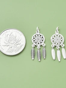 2入組黑色時尚捕夢網流蘇吊墜925純銀手搓珠寶製作配件,可用於手鍊、項鍊等