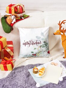 1入組漿果和松樹分支墜落雪花圖案圖案絲絨枕套,手掌繪畫水彩風格適用於日常家庭裝飾用品,聖誕環境或者枕套替代品 - 彩色 - 查看 5