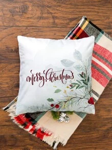 1入組漿果和松樹分支墜落雪花圖案圖案絲絨枕套,手掌繪畫水彩風格適用於日常家庭裝飾用品,聖誕環境或者枕套替代品 - 彩色 - 查看 3