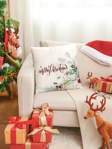 1入組漿果和松樹分支墜落雪花圖案圖案絲絨枕套,手掌繪畫水彩風格適用於日常家庭裝飾用品,聖誕環境或者枕套替代品 - 彩色 - 查看 6