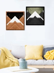 1PC Geometric Wall Art Wooden Decorative Painting, Living Room Home Decoration Mural, Self-adhesive Wooden Board with Frame Wall Sticker - Multicolor - View 2