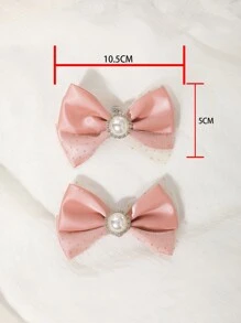 1 對（2 件）女鞋配件,蝴蝶結風格,飾有珍珠和水鑽,華麗緞面鞋夾,diy 可拆卸可愛,時尚優雅,平底/高跟鞋裝飾 - 粉色 - 查看 6