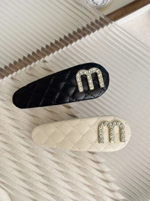 2 Piezas Abrazaderas De Cabello De Piel Sintética Para Mujeres En Forma De Letra Del Alfabeto Y Forma De Gota De Agua Con Detalles En Metal Y Cristal De Imitación Para Flequillos Y Peinados, Accesorios Para Cabello De Moda Y De Alta Calidad - Multicolor - Ver 3