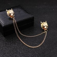 1入組流蘇和鑽石動物頭裝飾領鍊,適用於個性化裝飾的中性襯衫領部胸針