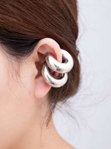 1pair Hollow Out Stainless Steel Clip-on Earrings Silver Color - Silver - View 1